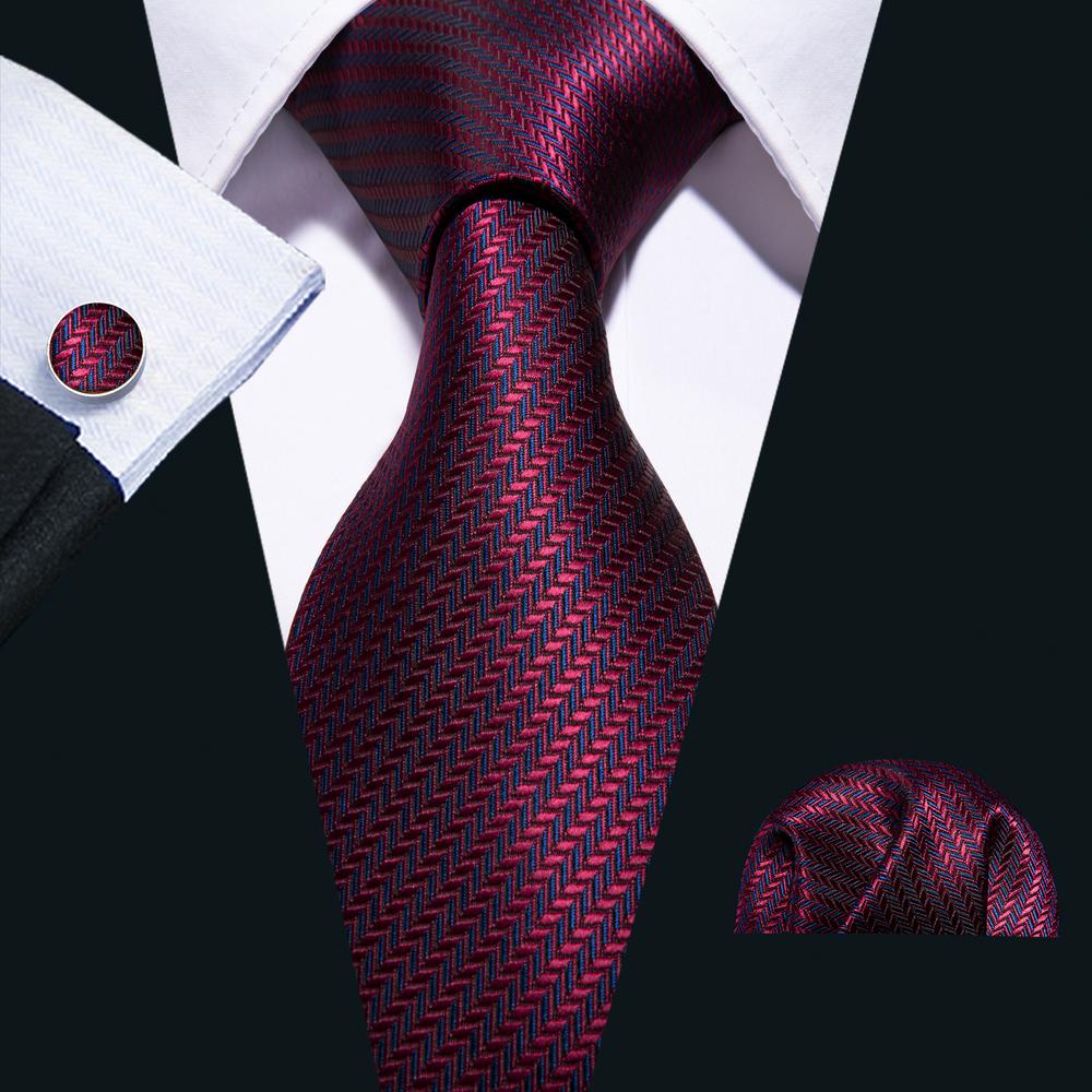 Dark Red Striped Silk Tie Set - GentCrest