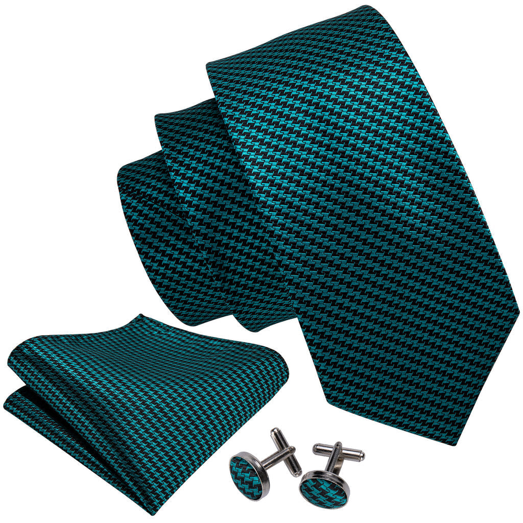 Turquoise Houndstooth Silk Tie Set - GentCrest - View 3
