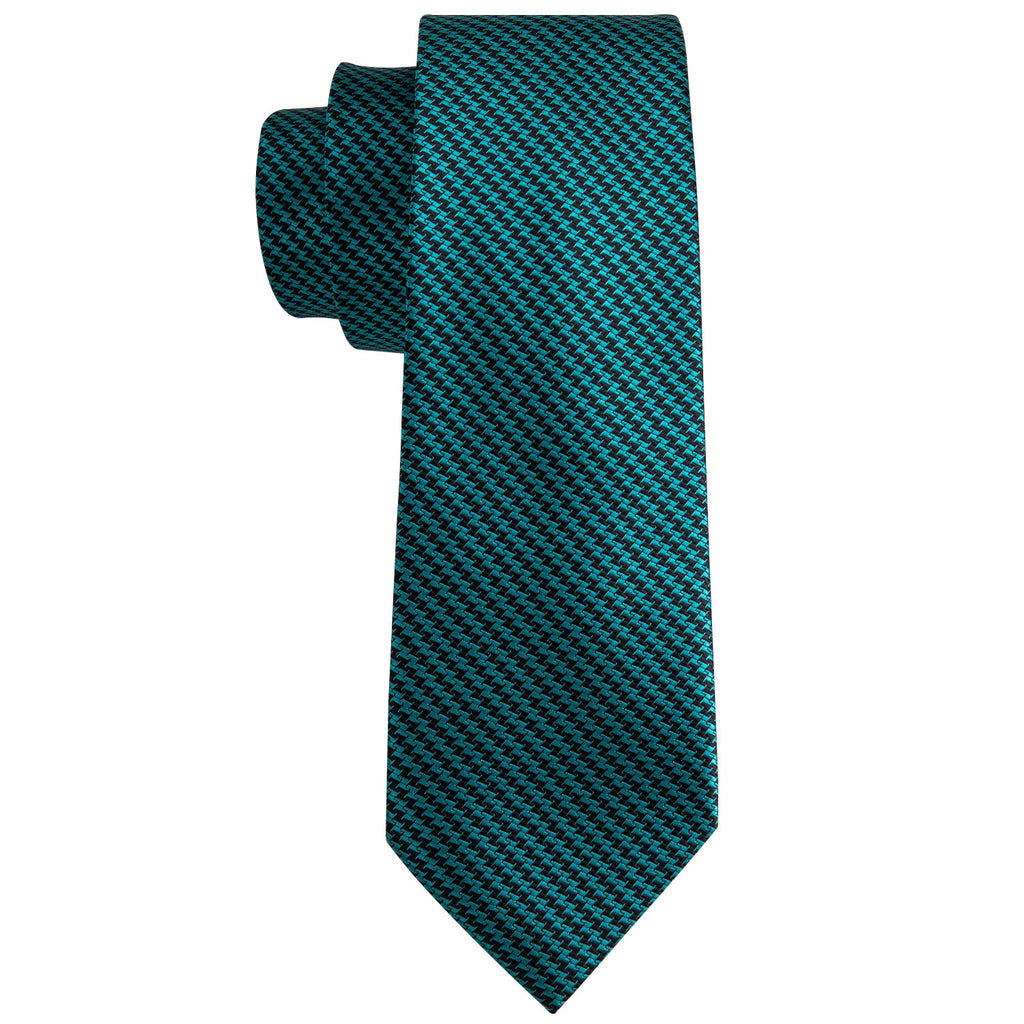 Turquoise Houndstooth Silk Tie Set - GentCrest - View 5