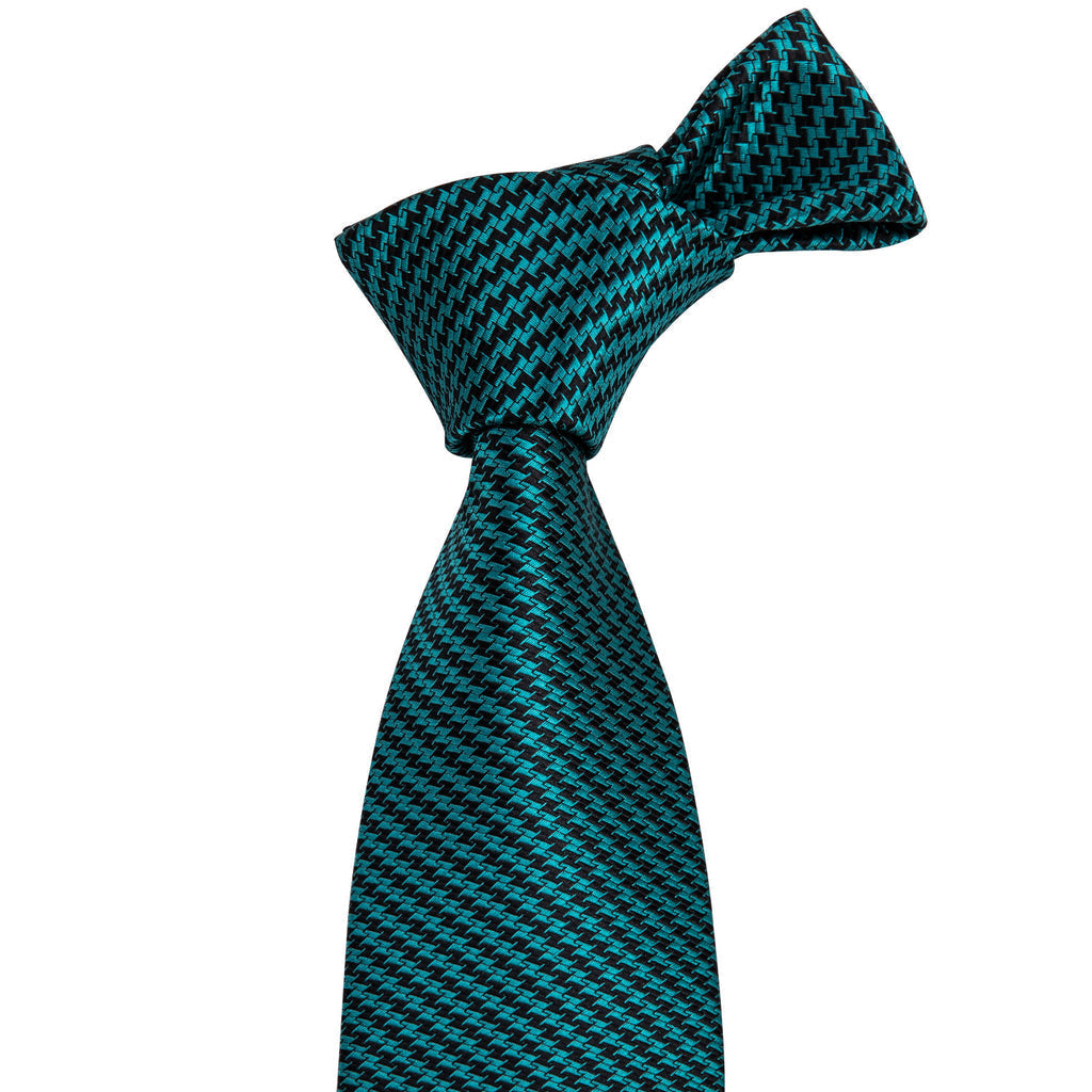 Turquoise Houndstooth Silk Tie Set - GentCrest - View 2