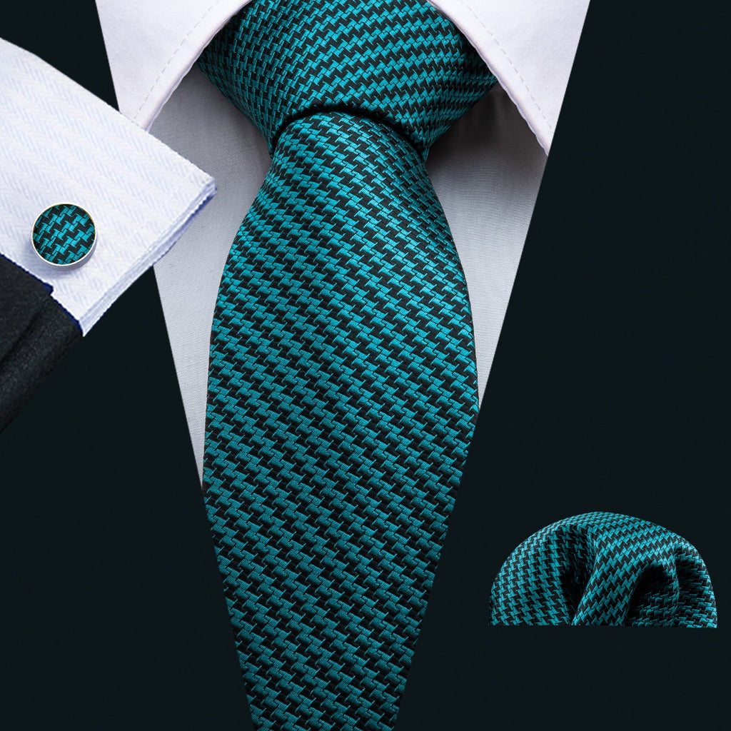 GentCrest Green Houndstooth Tie Hanky Cufflinks Set - Image 1