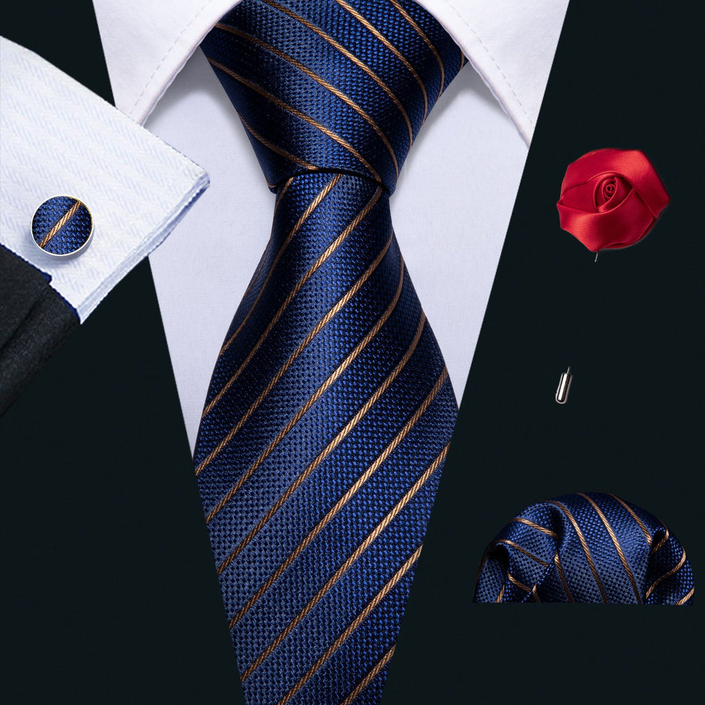 GentCrest Blue Striped Tie with Lapel Pin - Image 1