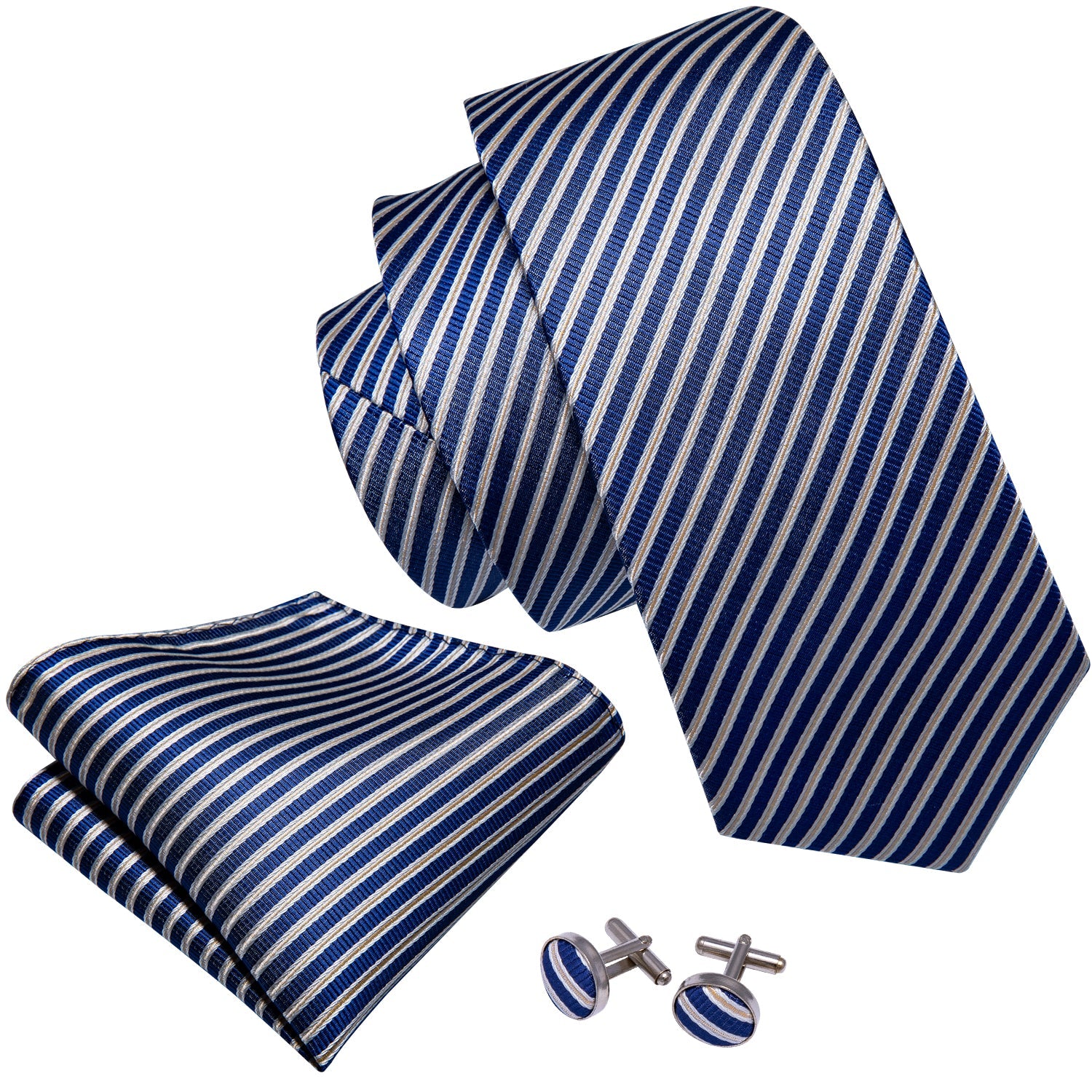 GentCrest Blue Striped Tie Hanky Cufflinks Set - Image 4