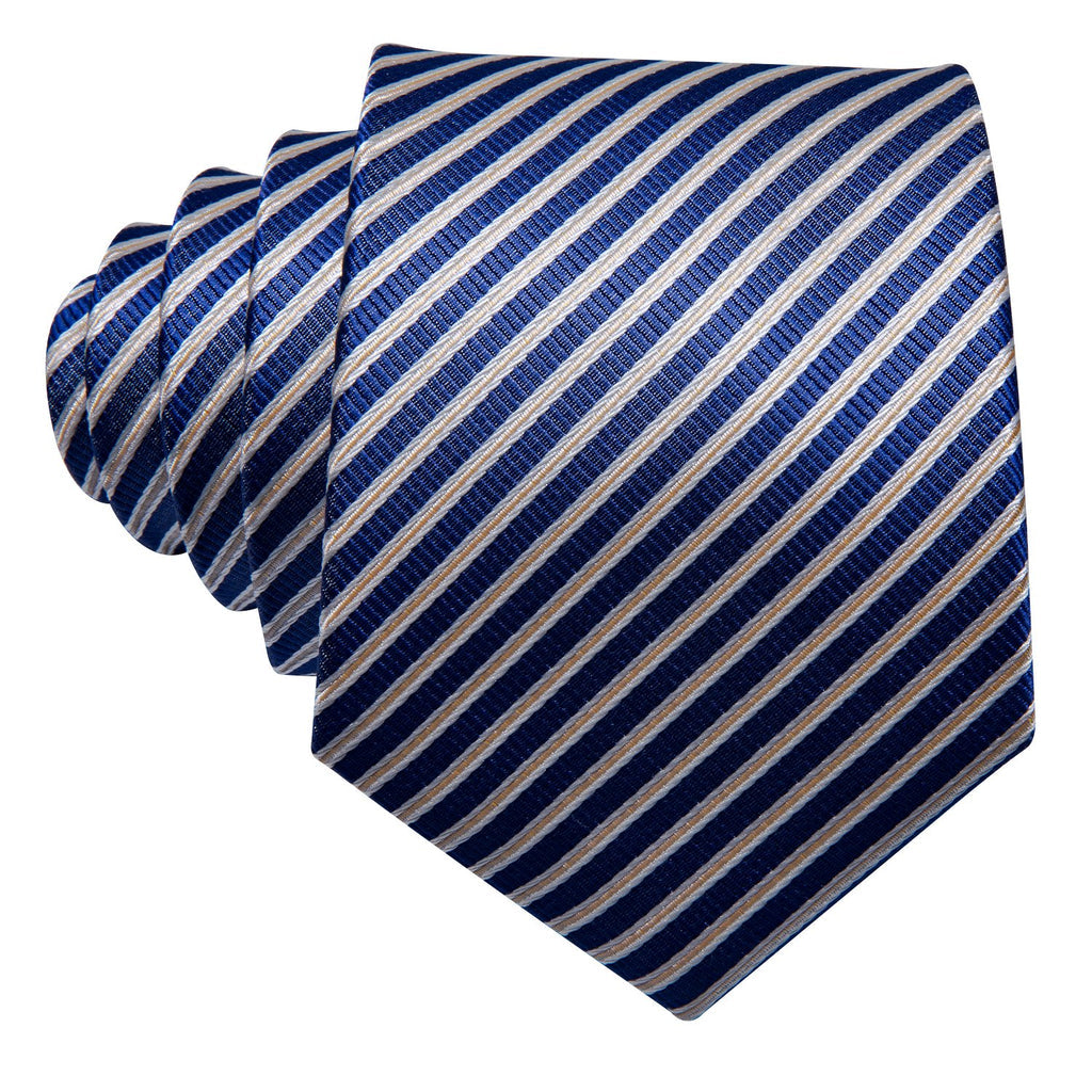 Blue Narrow Striped Silk Tie Set - GentCrest - View 6