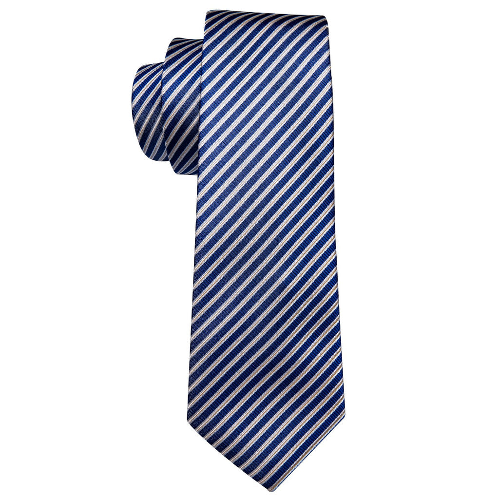 Blue Narrow Striped Silk Tie Set - GentCrest - View 5
