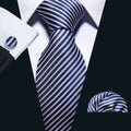 Blue Narrow Striped Silk Tie Set - GentCrest