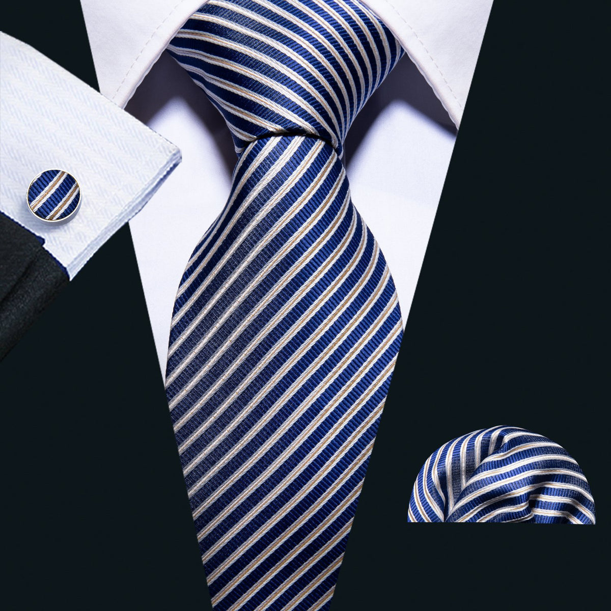 Blue Narrow Striped Silk Tie Set - GentCrest