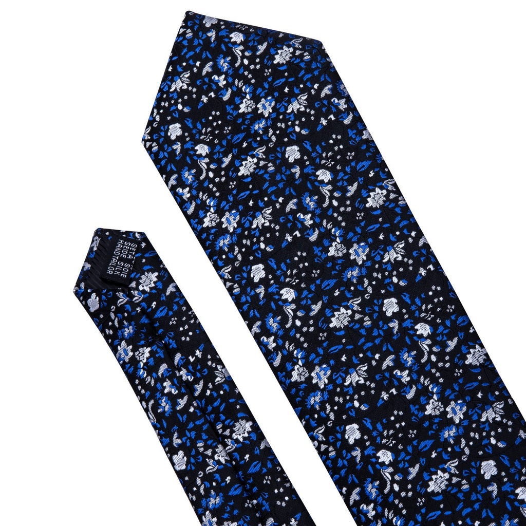 Navy Blue Floral Silk Tie Set - GentCrest - View 6
