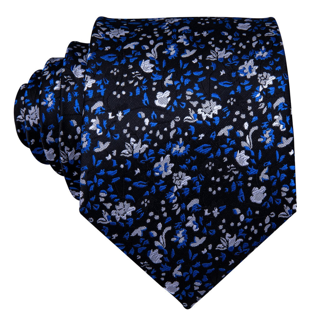 Navy Blue Floral Silk Tie Set - GentCrest - View 5