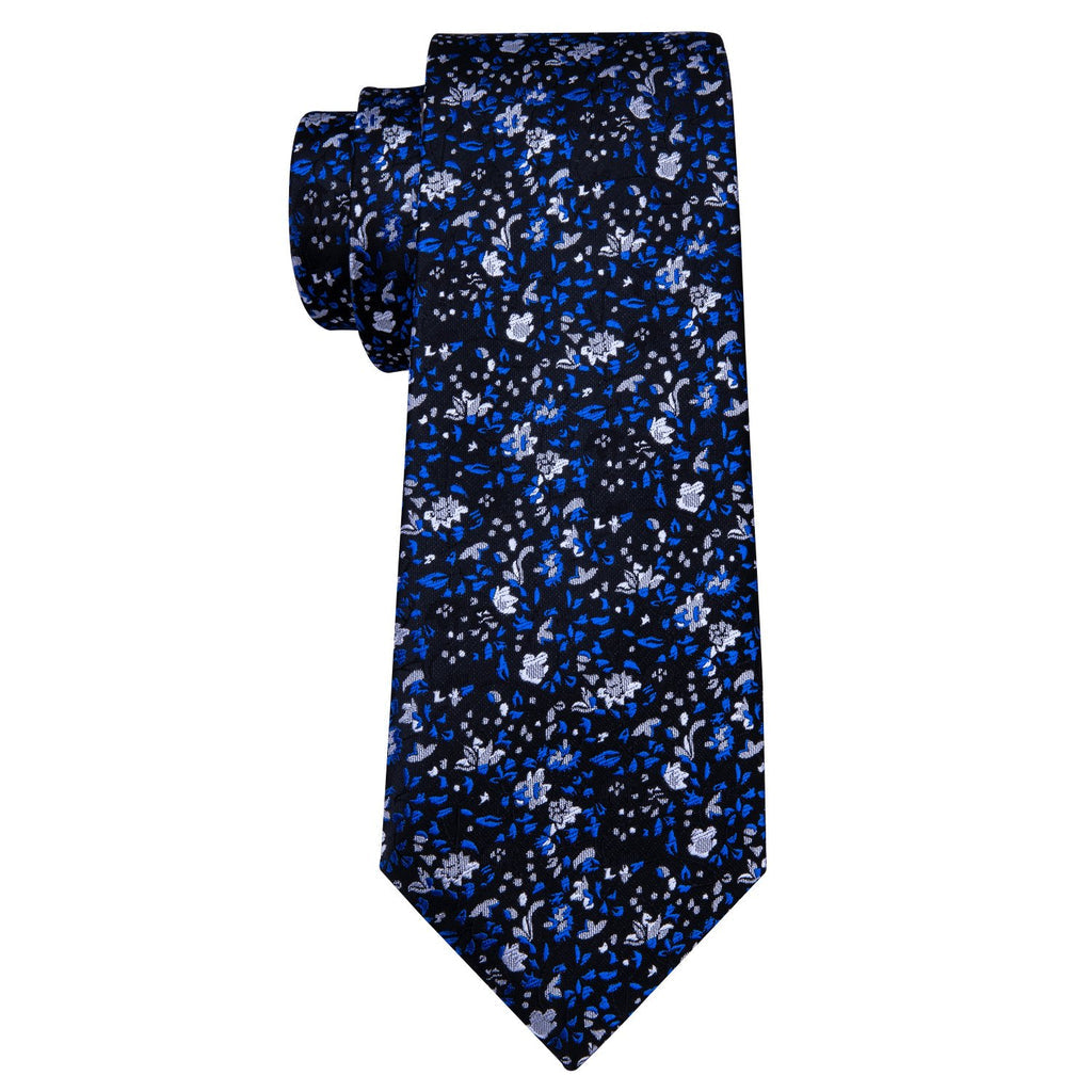 Navy Blue Floral Silk Tie Set - GentCrest - View 4
