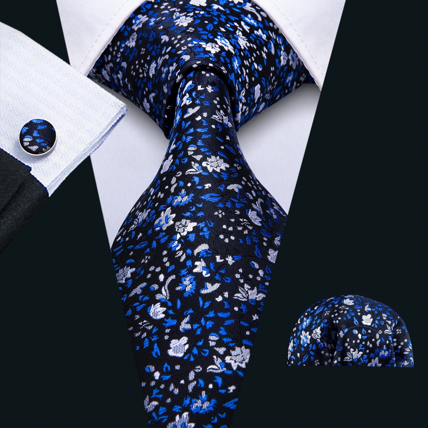 GentCrest Blue Floral Tie Hanky Cufflinks Set - Image 2