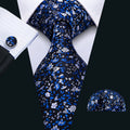 Navy Blue Floral Silk Tie Set - GentCrest