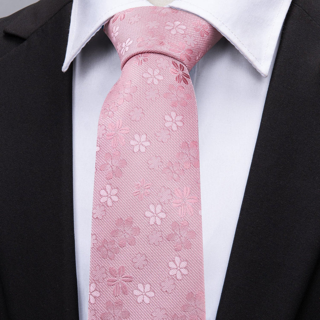 Pink Sakura Floral Silk Tie Set - GentCrest - View 6