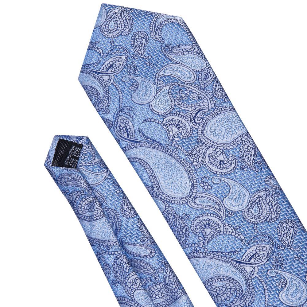 Sky Blue Paisley Silk Tie Set - GentCrest - View 5