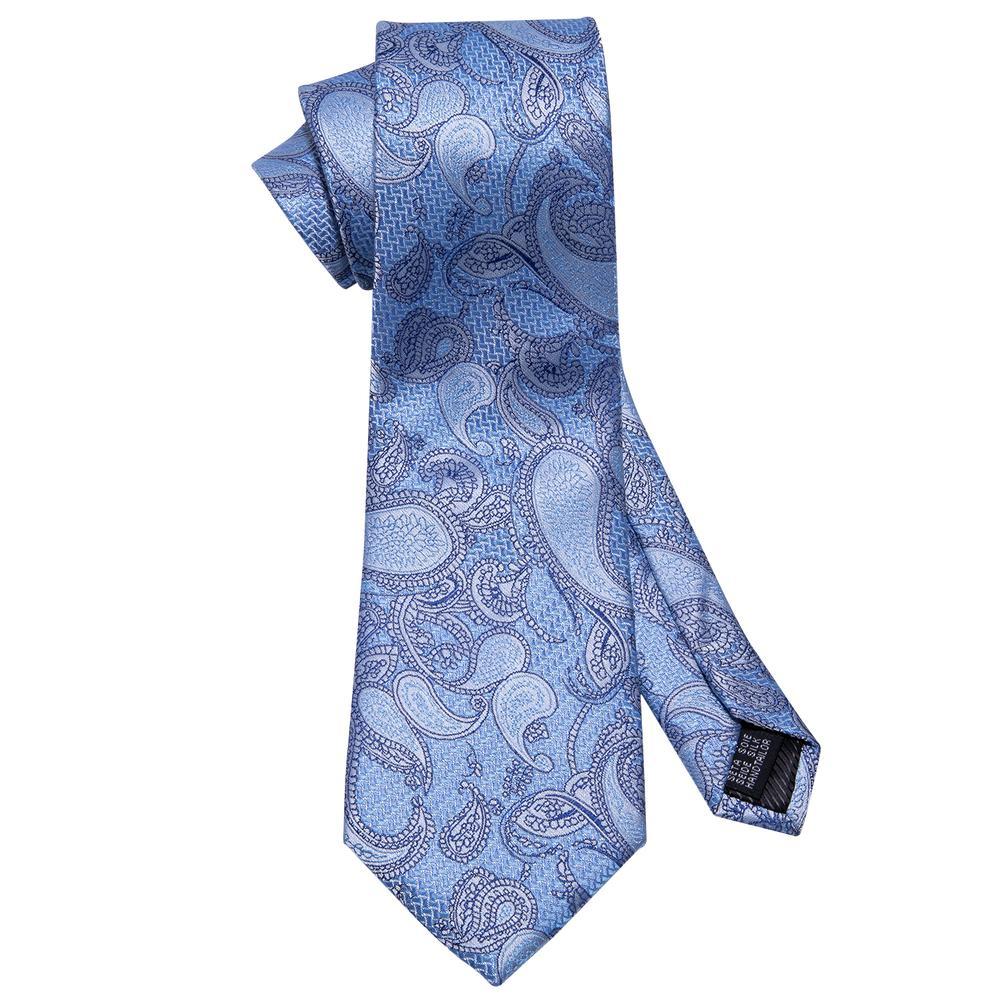 Sky Blue Paisley Silk Tie Set - GentCrest - View 3