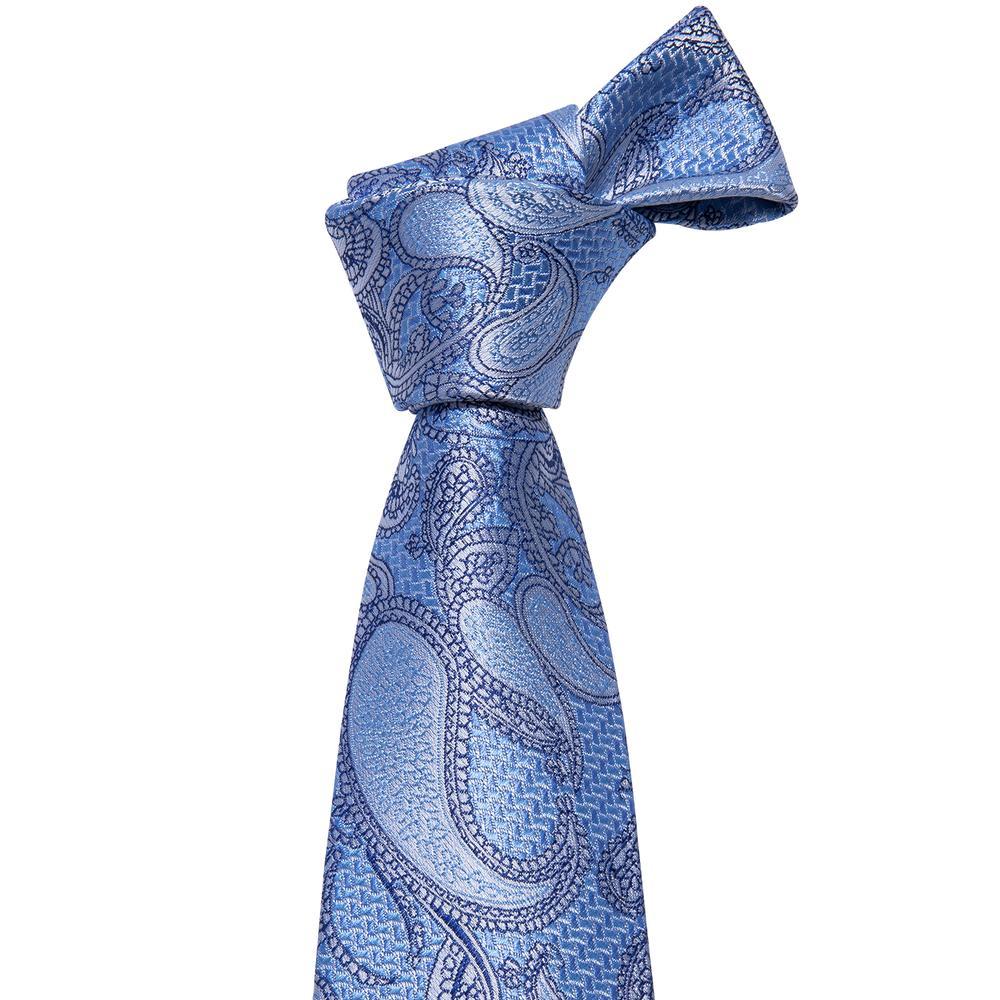 Sky Blue Paisley Silk Tie Set - GentCrest - View 2