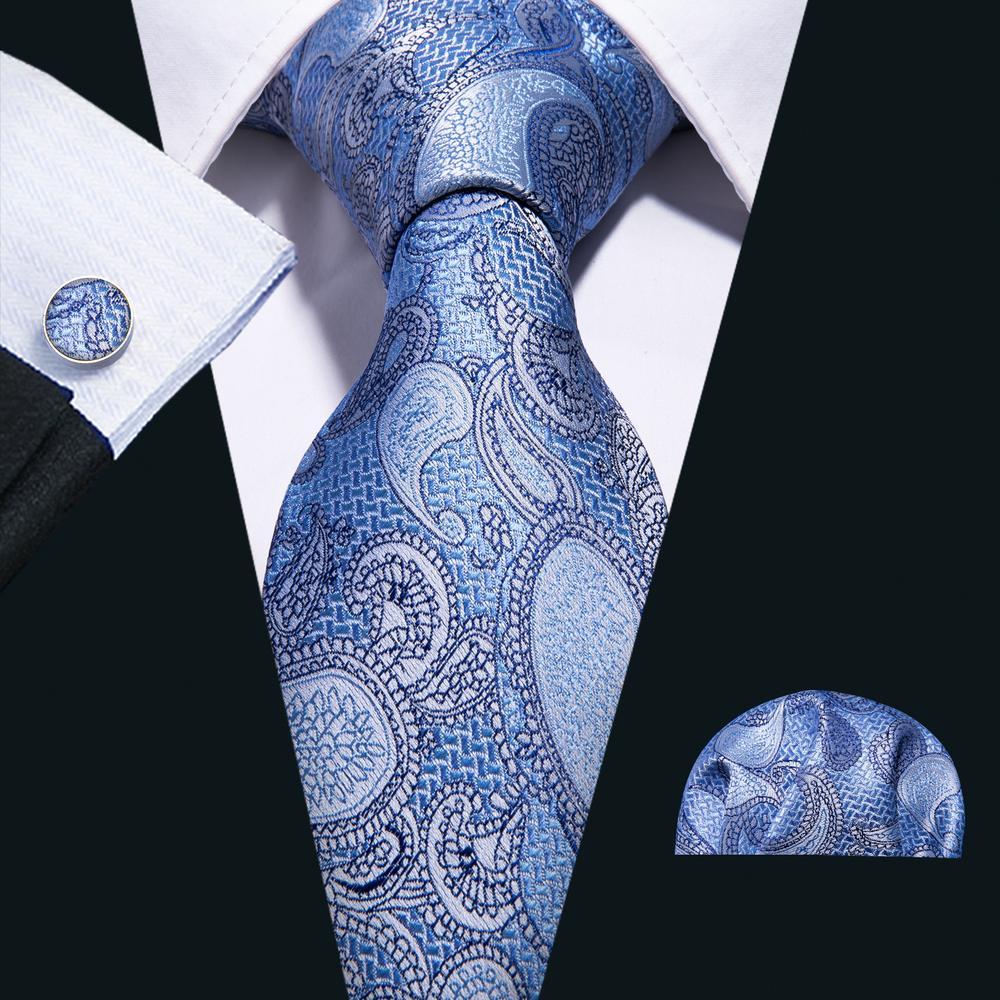 Sky Blue Paisley Silk Tie Set - GentCrest