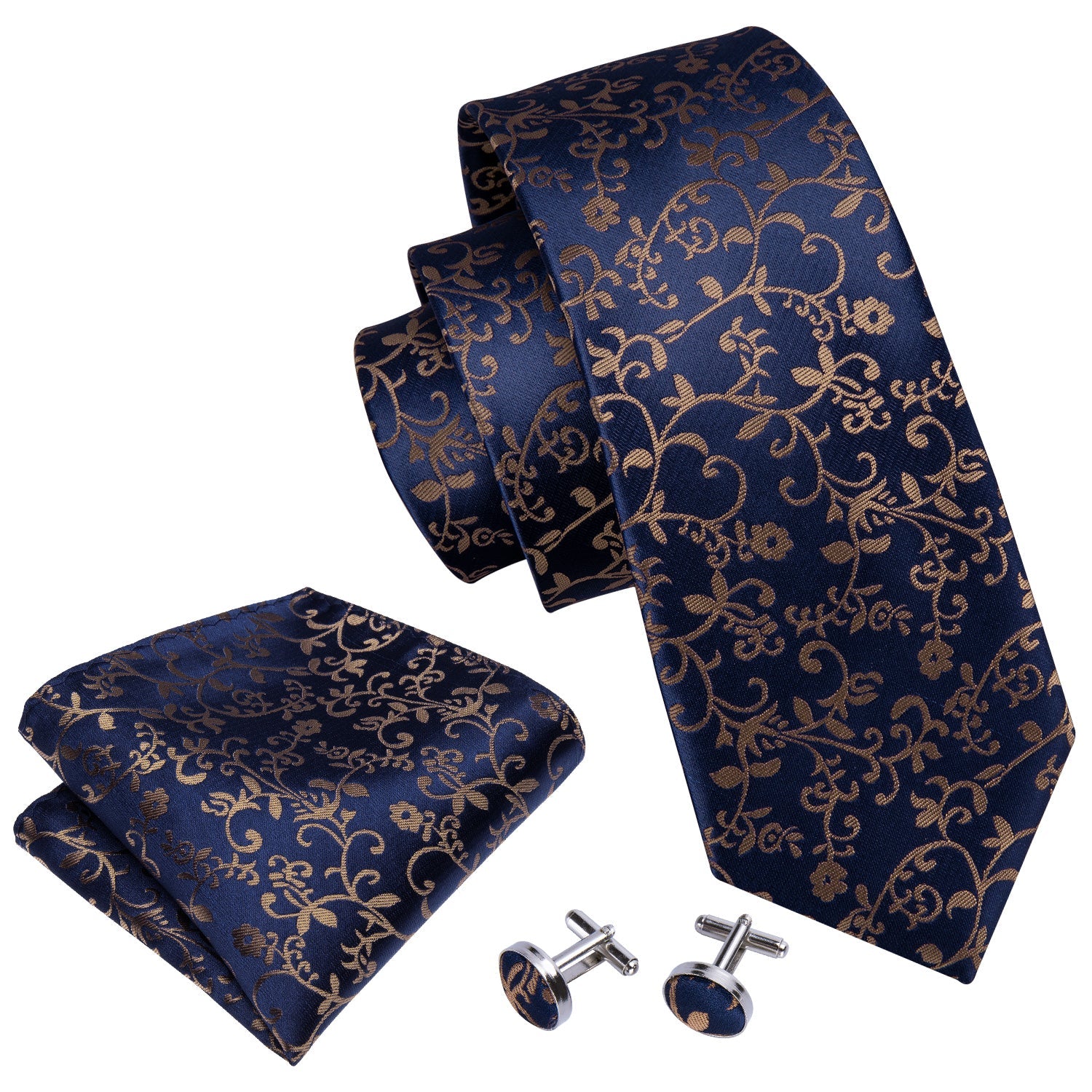 GentCrest Blue Floral Tie Hanky Cufflinks Set - Image 6