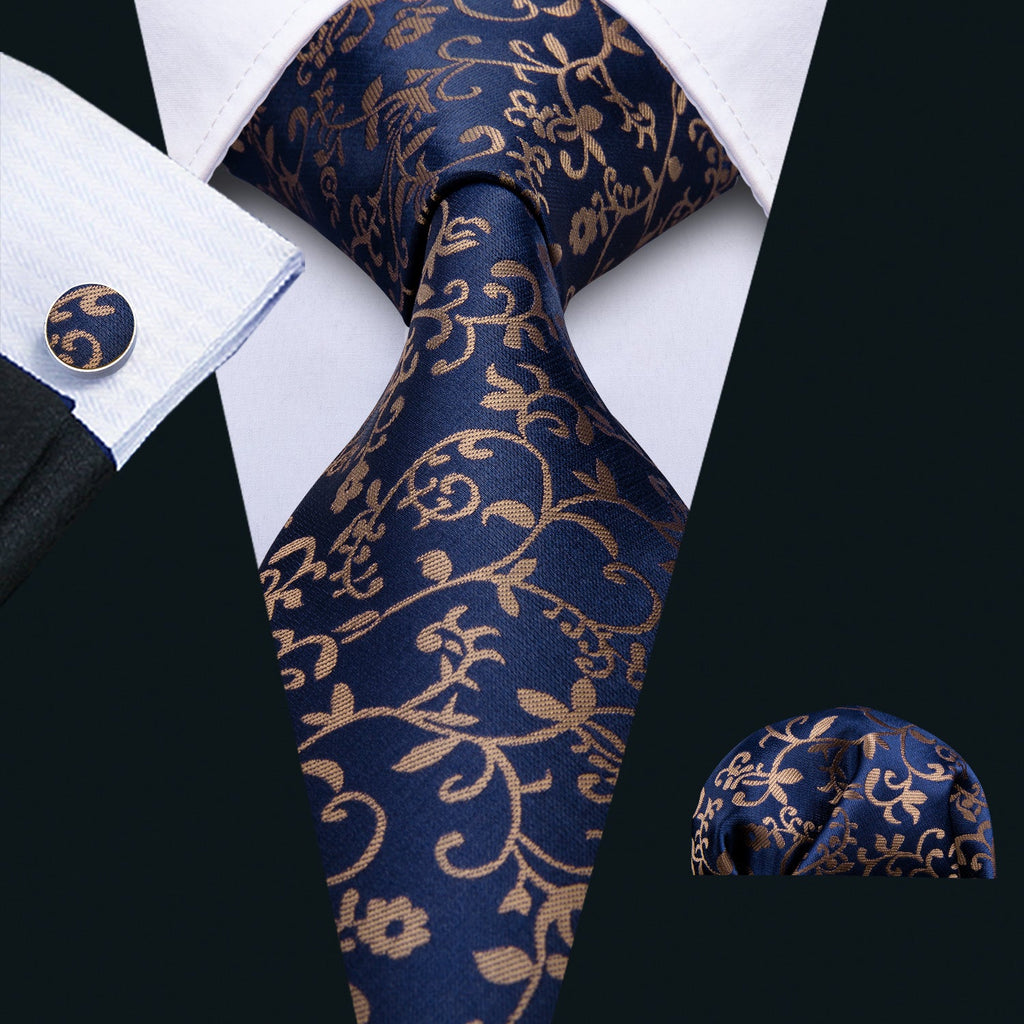 GentCrest Blue Floral Tie Hanky Cufflinks Set - Image 1