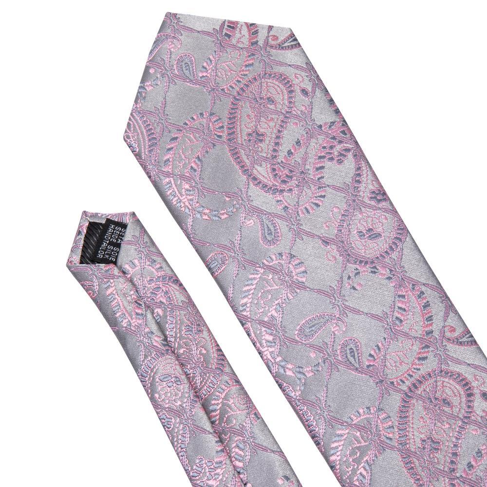 Silver Pink Paisley Silk Tie Set - GentCrest - View 5