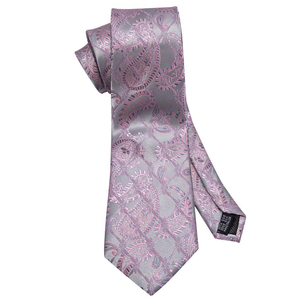 Silver Pink Paisley Silk Tie Set - GentCrest - View 4