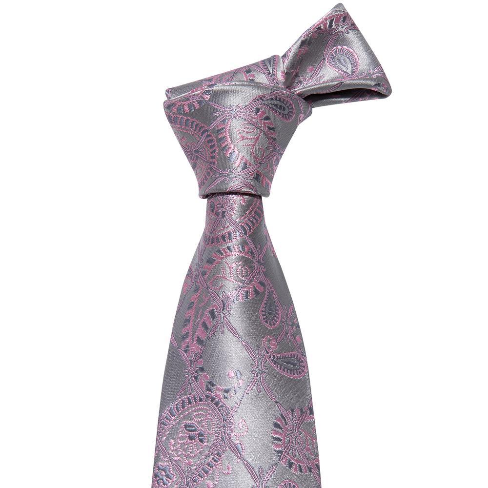 Silver Pink Paisley Silk Tie Set - GentCrest - View 2