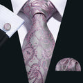 Silver Pink Paisley Silk Tie Set - GentCrest