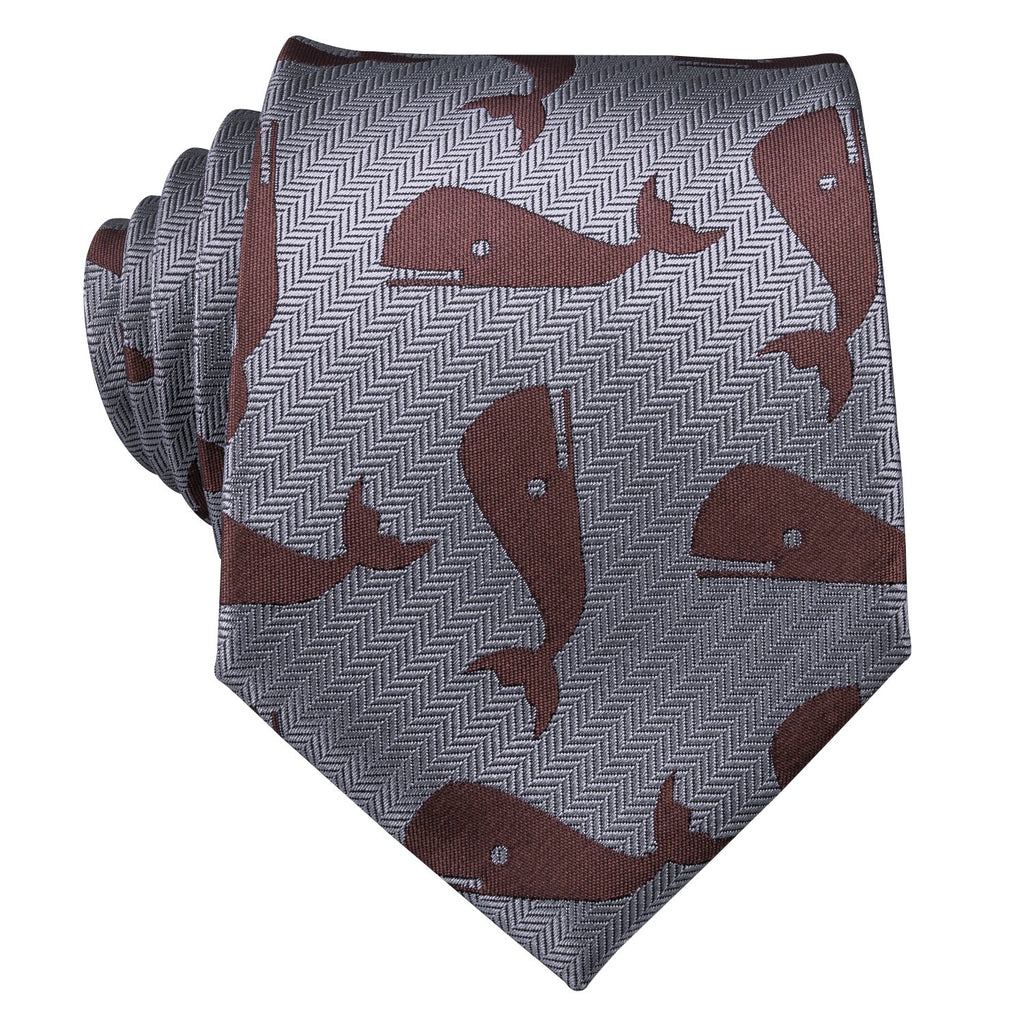 Gray Red Whale Novelty Silk Tie Set - GentCrest - View 5