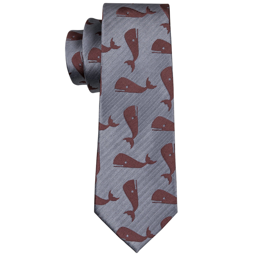 Gray Red Whale Novelty Silk Tie Set - GentCrest - View 6