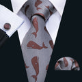 Gray Red Whale Novelty Silk Tie Set - GentCrest