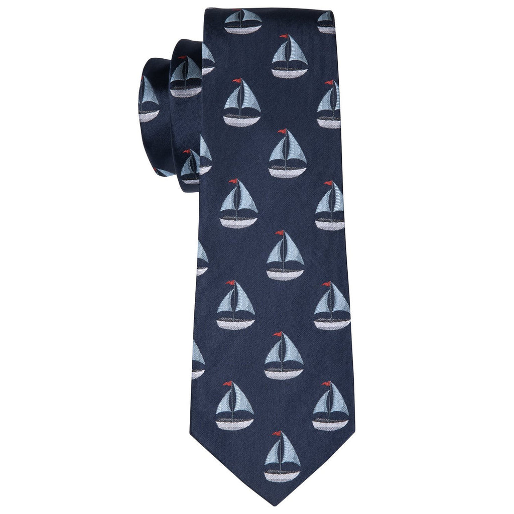 Deep Blue Sailboat Novelty Silk Tie Set - GentCrest - View 5