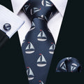 Deep Blue Sailboat Novelty Silk Tie Set - GentCrest