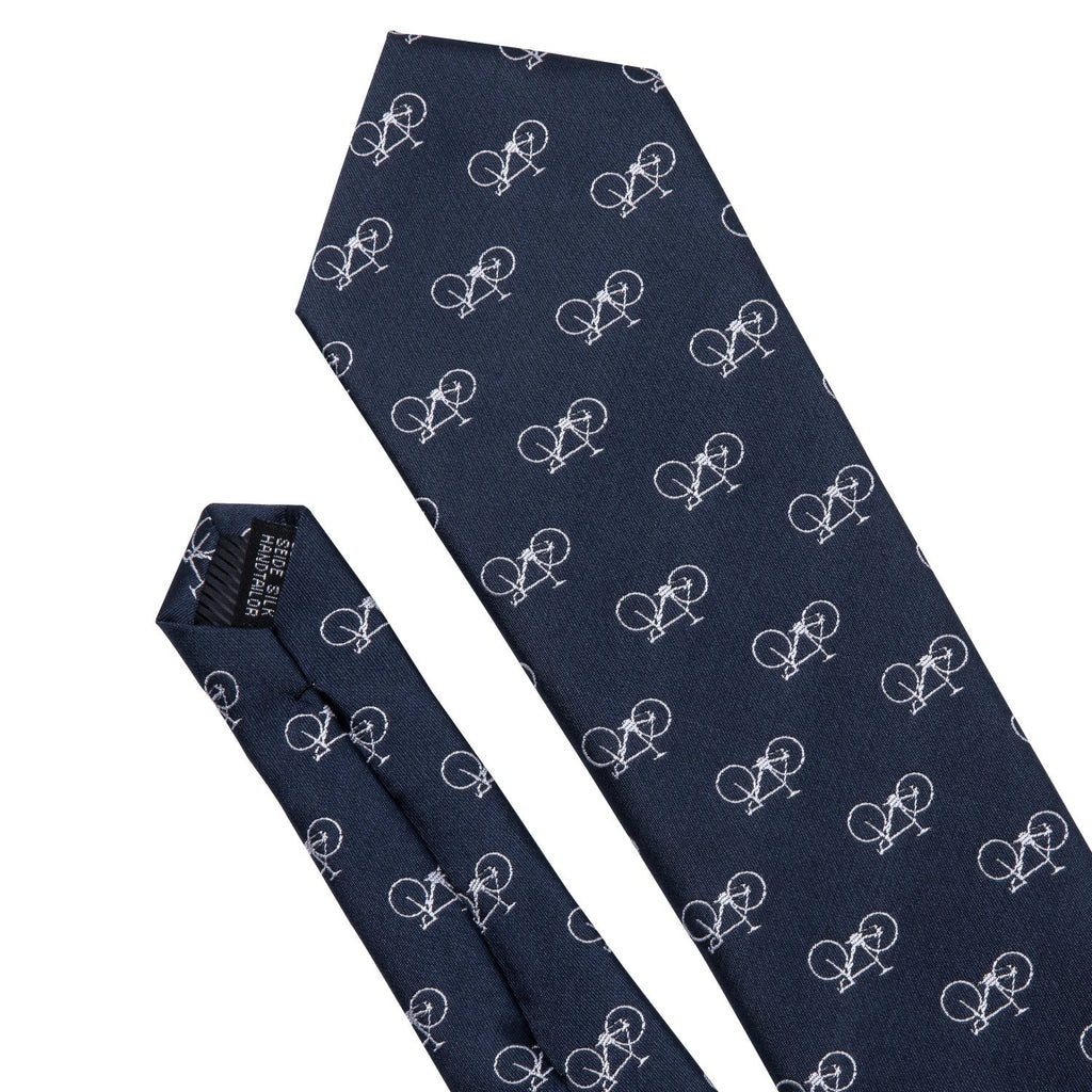 Deep Blue Bike Pattern Novelty Silk Tie Set - GentCrest - View 6