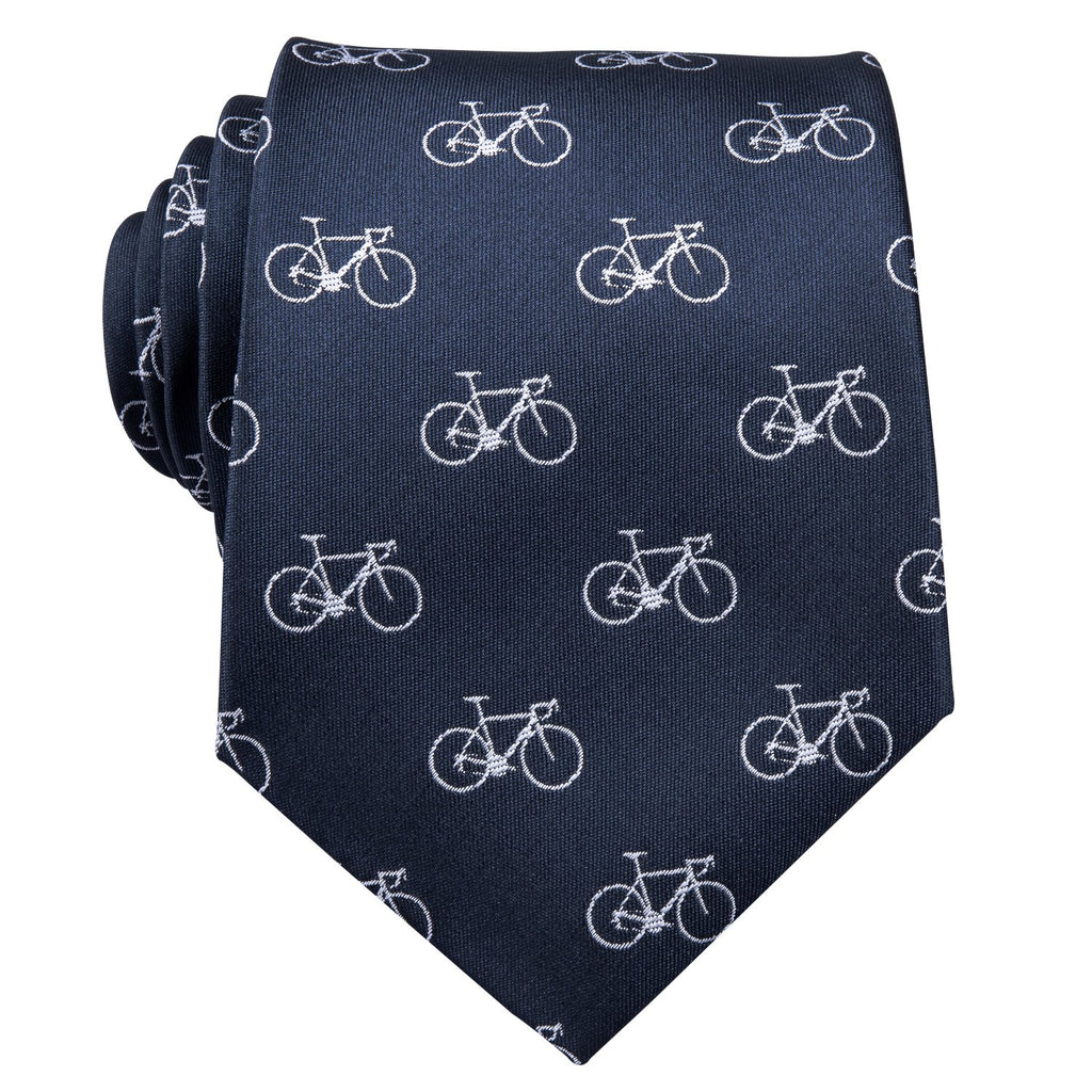 Deep Blue Bike Pattern Novelty Silk Tie Set - GentCrest - View 4