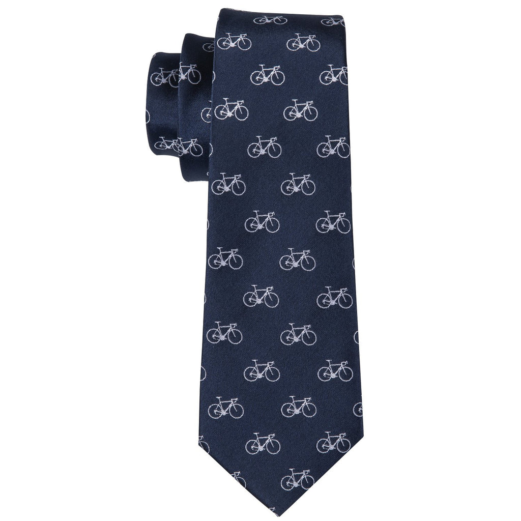 Deep Blue Bike Pattern Novelty Silk Tie Set - GentCrest - View 5
