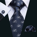 Deep Blue Bike Pattern Novelty Silk Tie Set - GentCrest