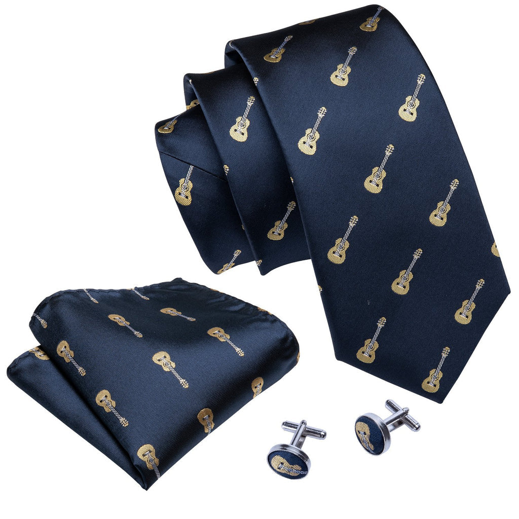 Blue Guitar Novelty Silk Tie Set - GentCrest - View 3