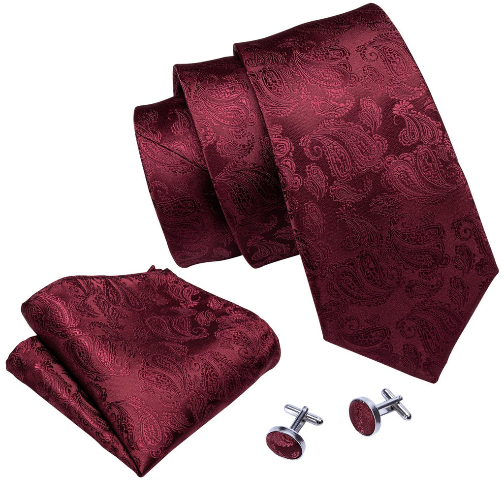 GentCrest Burgundy Paisley Tie Hanky Cufflinks Set - Image 7