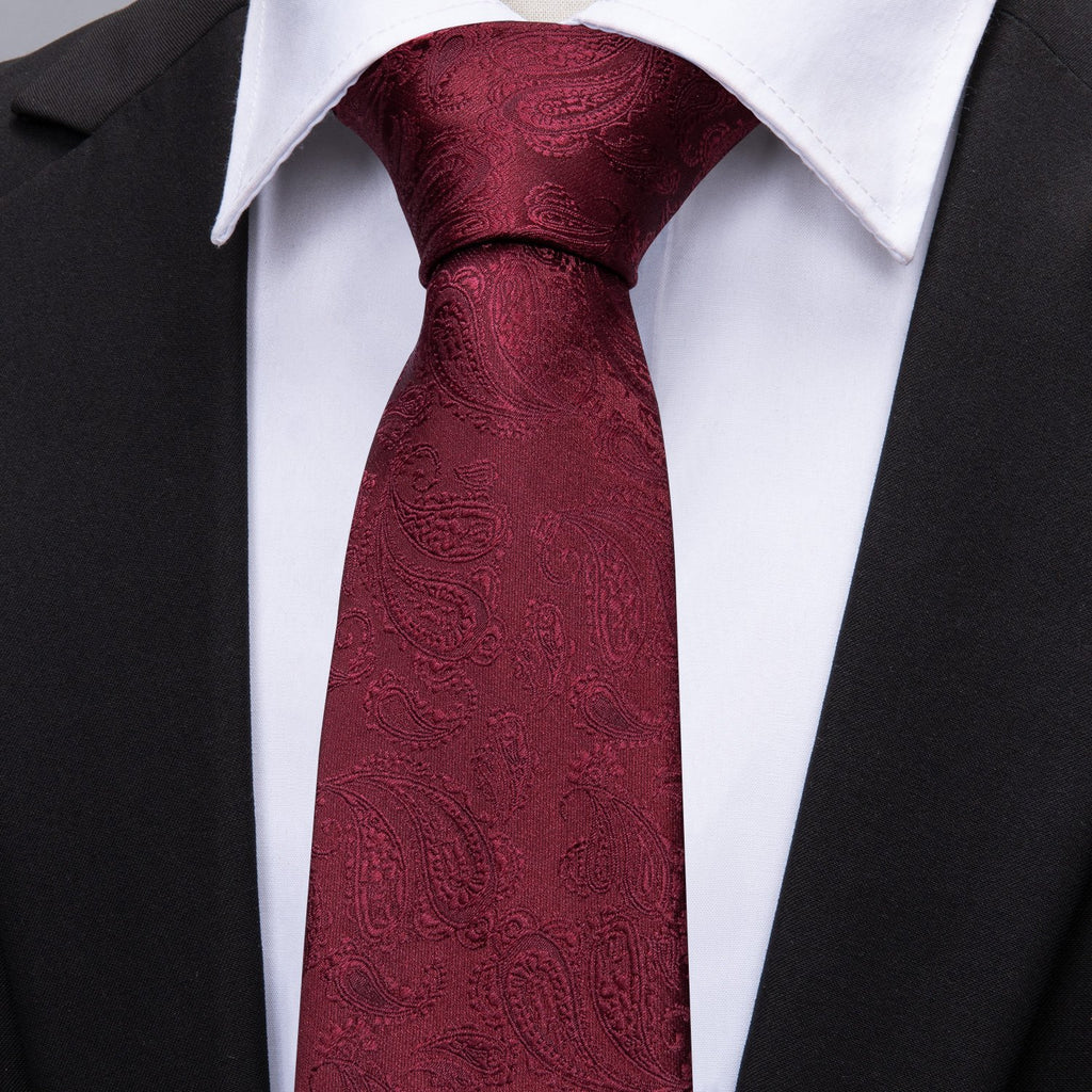 Burgundy Paisley Silk Tie Set - GentCrest - View 2
