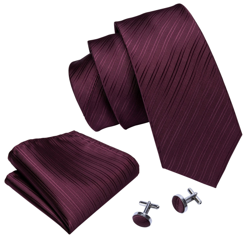 Dark Red Narrow Striped Silk Tie Set - GentCrest - View 3