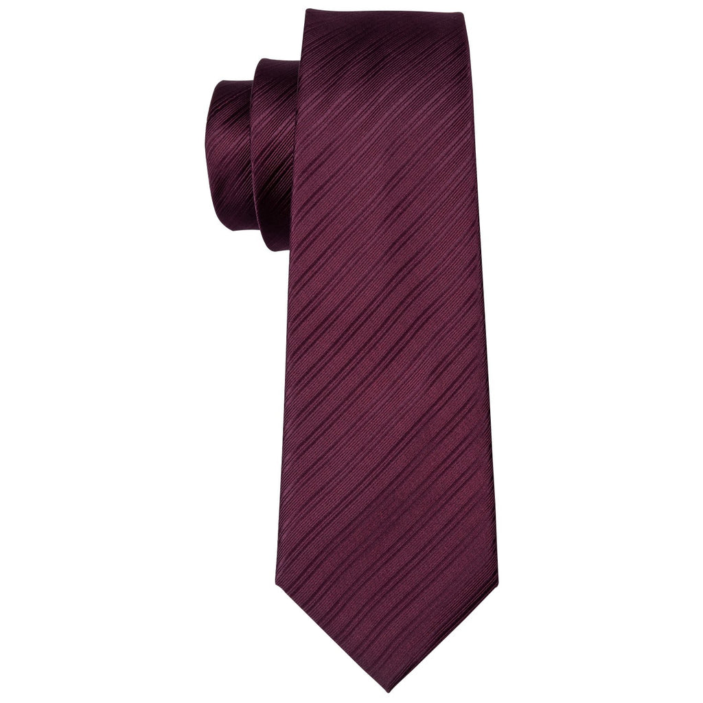 Dark Red Narrow Striped Silk Tie Set - GentCrest - View 4