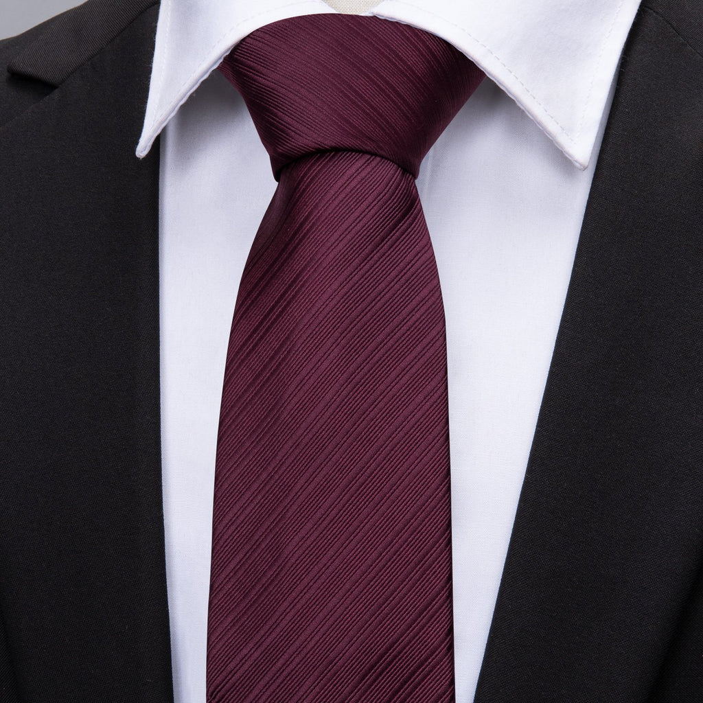 Dark Red Narrow Striped Silk Tie Set - GentCrest - View 2