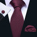 Dark Red Narrow Striped Silk Tie Set - GentCrest