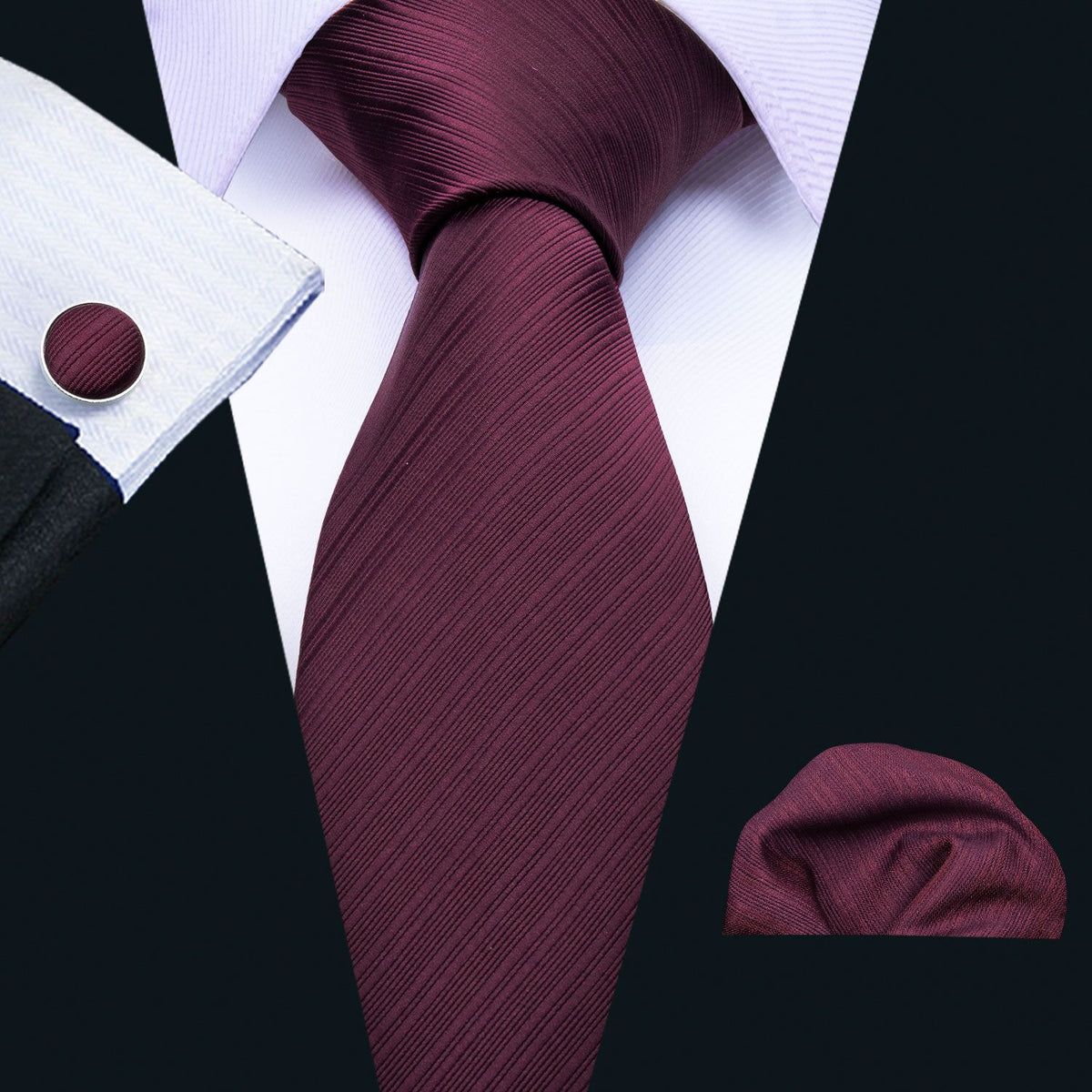 Dark Red Narrow Striped Silk Tie Set - GentCrest