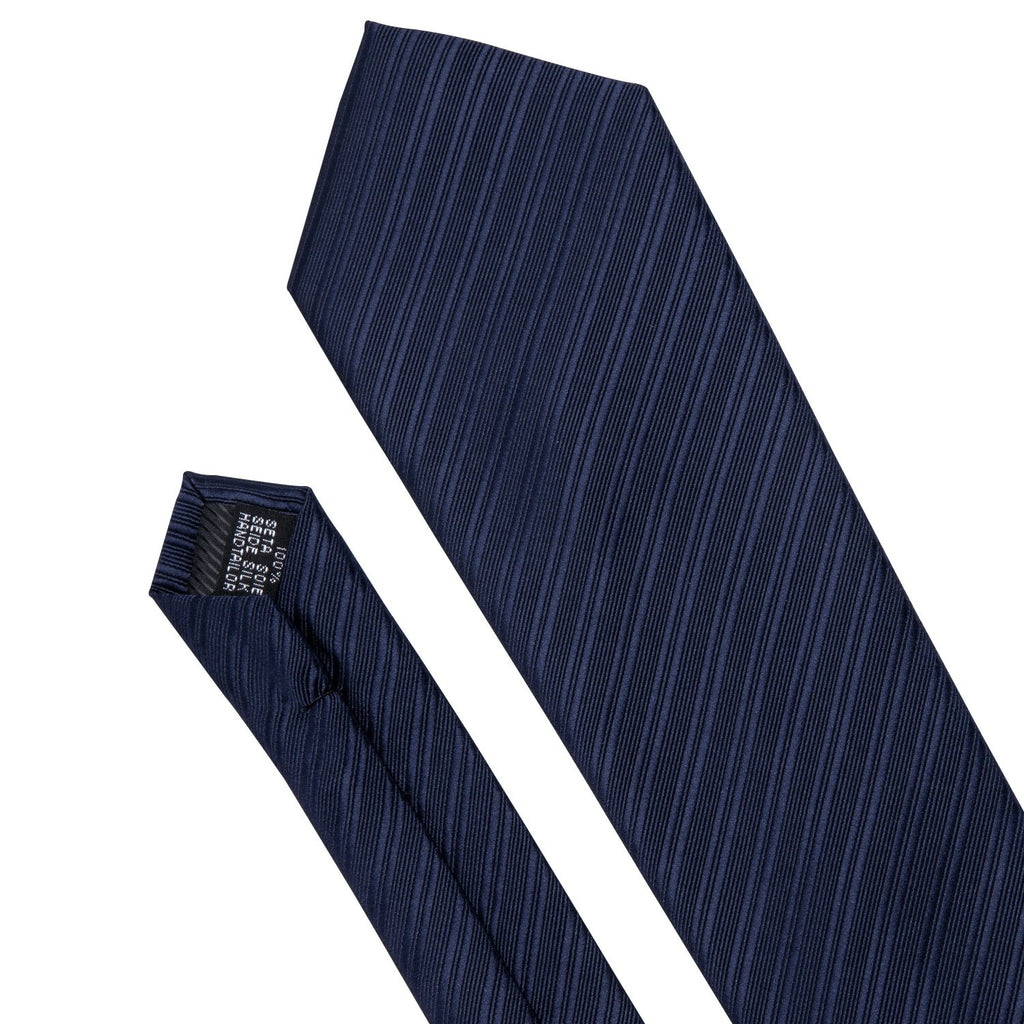 Navy Blue Striped Silk Tie Set - GentCrest - View 6