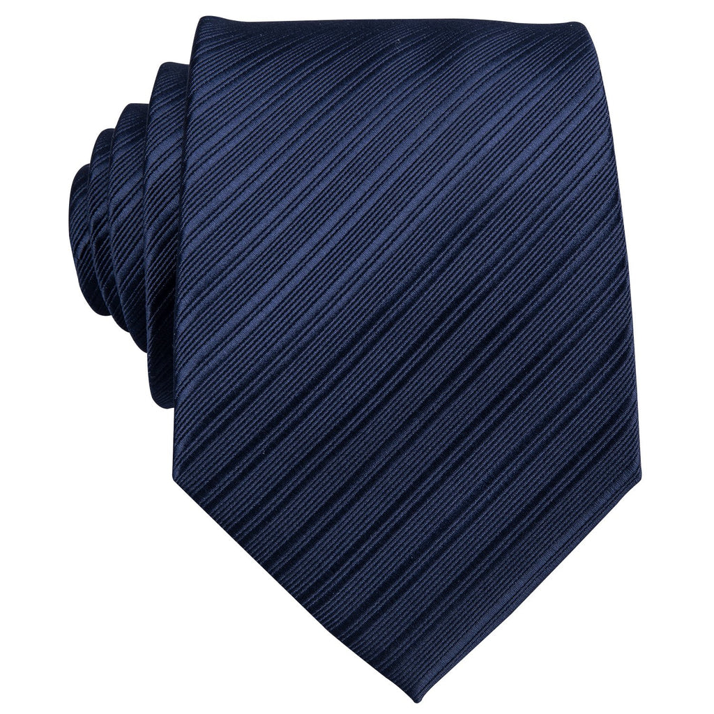 Navy Blue Striped Silk Tie Set - GentCrest - View 4