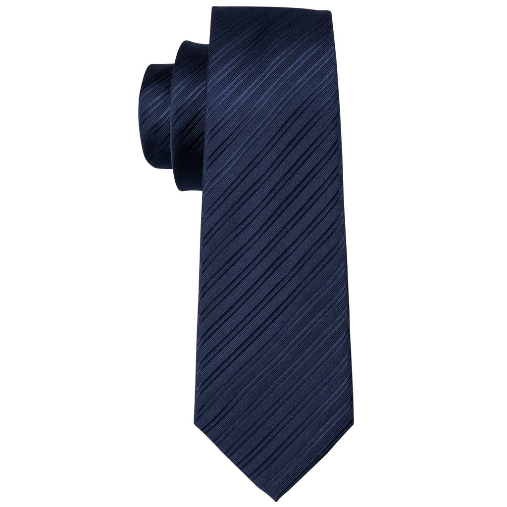 Navy Blue Striped Silk Tie Set - GentCrest - View 5