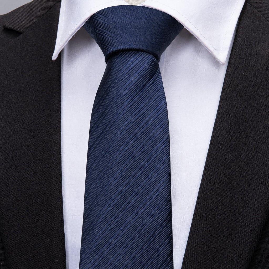 Navy Blue Striped Silk Tie Set - GentCrest - View 2