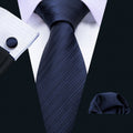 Navy Blue Striped Silk Tie Set - GentCrest