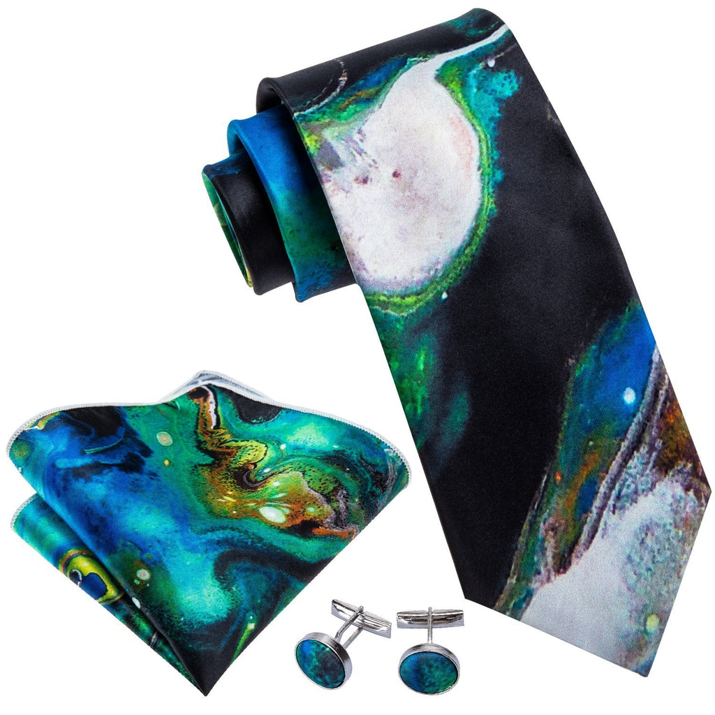 Green Blue Seabed Silk Tie Set - GentCrest - View 2